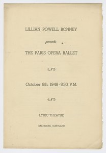 Lilian Powell Bonney presents The Paris Opera Ballet : october 8 th, 1948 : Lyric Theatre, Baltimore, Maryland