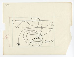 Croquis de parcours manuscrit sur papier calque : "Geranium'65" [ca février 1973].