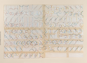 Document d'exposition : partition chorégraphique manuscrite montée sur carton (2013).