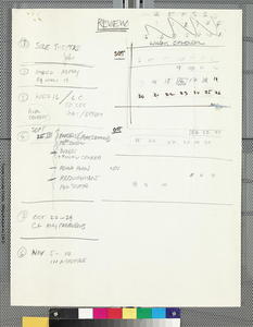 Planning et notes de travail manuscrits par Robert Wilson (9 septembre 1981).