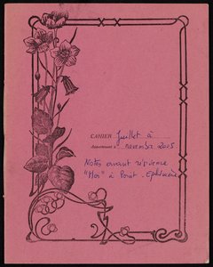 Cahier rose à motif de fleurs "Juillet à novembre 2005 / Notes avant résidence'Moi'à Point-Éphémère"